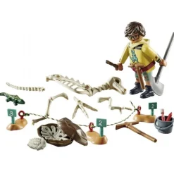 Arkæologisk udgravning og dinosaurskelet