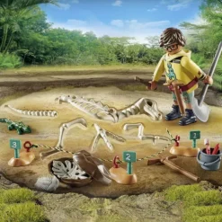Arkæologisk udgravning og dinosaurskelet