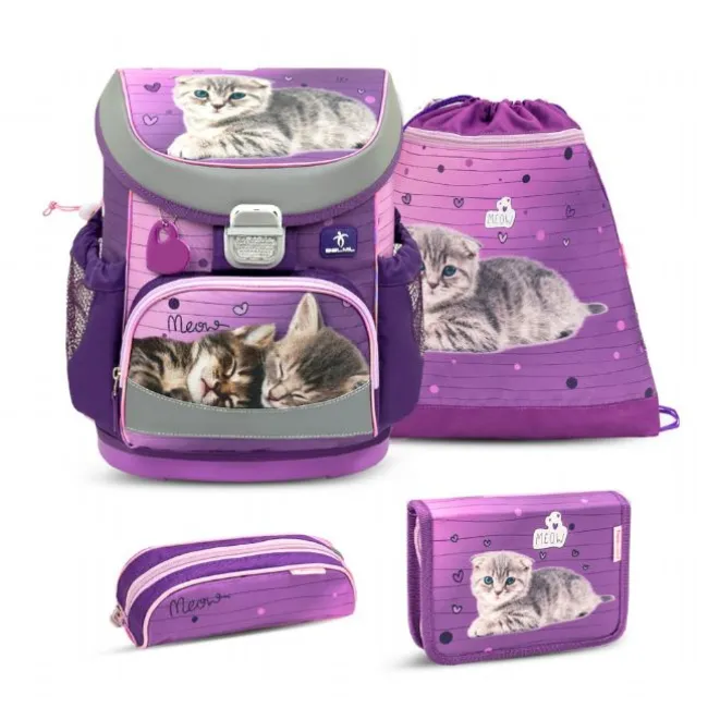Katte Skoletaske med 4 Dele