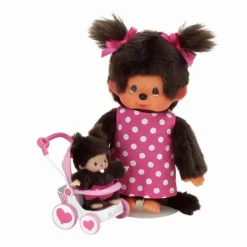 Monchhichi mor m. baby i klapvogn