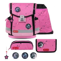 Pink Black Skoletaske med 5 Dele