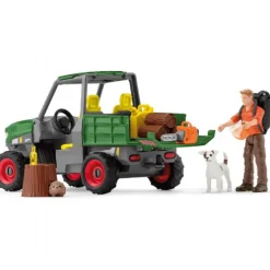 Skovmand med bil og hund