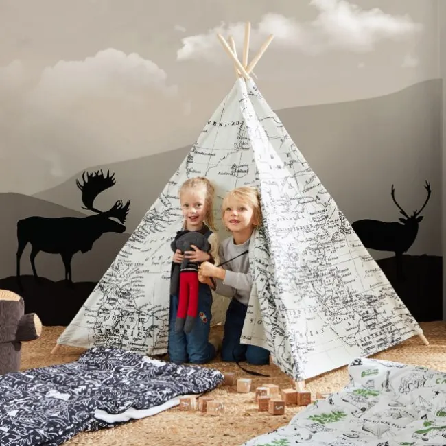Verdenskorts Tipi sort/hvid